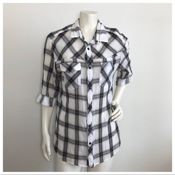 All Saints Tops - All Saints  Snap Button Down Shirt Top Plaid